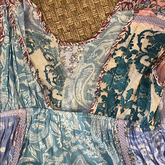 Blue Velvet Patchwork Floral Jumpsuit Large - Picture 9 of 9